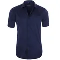 Navy blue men's short-sleeved four-way stretch shirt with wrinkle-free fabric - 38 / Tops / Navy Blue (D2-724)