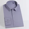 Chemise à manches longues en fibre de bambou pour homme, gris-violet, coupe slim business - 38 / Hauts / Gris Premium