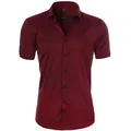 Men's slim fit short sleeve four-way stretch shirt in burgundy red wrinkle-resistant style - 38 / Tops / Wine Red (D2-711)