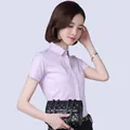 Elegant slim fit short sleeve professional work shirt for women in light purple color - 38 / Tops / T-Shirts / Pink