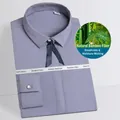 Camicia da ufficio sciancrata in fibra di bambù grigia da donna con colletto a nastro - 38 / Top / Grigio高级