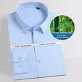Sky blue men's slim fit dress shirt crafted from breathable bamboo fiber fabric. - 38 / Tops / Sky Blue