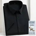 Professional men's black short-sleeved dress shirt with twill texture and wrinkle-free - 38 / Top - Twill Short Sleeve Style (8868-1) / Black