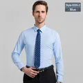Premium men's slim fit light blue long-sleeve business dress shirt with striped tie - Blue