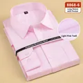 Premium light pink long sleeve business dress shirt with twill texture and chest pocket - 38 / Tops / Pink Twill (8868-6)