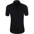 Men's premium black four-way stretch short sleeve shirt with wrinkle-resistant fabric - 38 / Tops / Black (D2-720)