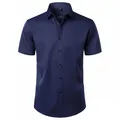 Camisa de hombre de manga corta azul marino elástica y sin plancha para negocios - 38 / Tops / Azul marino