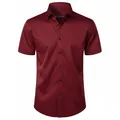 Camisa de manga corta para hombre de corte ajustado elástica cuatro direcciones en burdeos - 38 / Tops / Burdeos