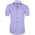 Men's four-way stretch short sleeve dress shirt in light purple anti-wrinkle fabric - 38 / Tops / Light Purple (D2-709)