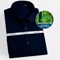 Men's navy blue bamboo fiber long-sleeve dress shirt, wrinkle-resistant and breathable. - 38 / Tops / Navy Blue