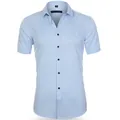 Light blue short-sleeved slim fit elastic shirt for men, high stretch and wrinkle-resistant - 38 / Tops / Light Blue (D2-708)