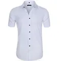 Men's slim fit four-way stretch white short sleeve button-down shirt - 38 / Tops / White (D2-706)