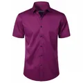 Camisa de hombre violeta de corte entallado y manga corta en tejido elástico sin plancha - 38 / Tops / Rosa rojo