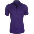 Men's short sleeve purple stretch shirt, wrinkle-resistant solid color business casual - 38 / Tops / Dark Purple (D2-722)