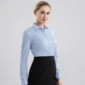 Elegant light blue long sleeve herringbone shirt for professional business attire - 43 / Tops / Long Sleeve / Blue Herringbone (ZDP-2015)