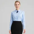 Chemise professionnelle élégante à manches longues bleu clair pour femme de bureau - 38 / Hauts / Bleu (Manches Longues)
