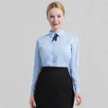 Elegant light blue long-sleeved slim fit business shirt for women's office wear - 38 / Tops / Blue (Long Sleeve)