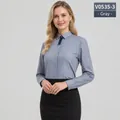 Elegant women's professional long-sleeved slim-fit business shirt in grey color - 38 / Tops / Gray (Long Sleeve)