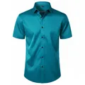 Camisa de manga corta para hombre en color verde azulado con diseño profesional slim fit - 38 / Tops / Azul Cian
