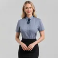 Chemise de bureau grise à manches courtes pour femmes, coupe ajustée, avec nœud marin - 38 / Hauts / Gris (Manches Courtes)