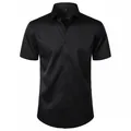 Camisa clásica negra de manga corta para hombre, elástica y sin plancha formal - 38 / Tops / Negro