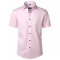 Camisa de manga corta ajustada para hombre en rosa con tejido elástico sin plancha - 38 / Tops / Rosa