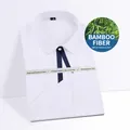Elegant pearl white bamboo fiber slim fit shirt for women with ribbon - 38 / Tops / Pearl White