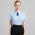 Chemise professionnelle cintrée bleu clair à manches courtes avec nœud au col - 38 / Hauts / Bleu (Manches Courtes)