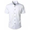 Camisa blanca de hombre de manga corta slim fit business con botones negros - 38 / Tops / Blanco