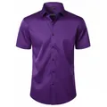 Camisa morada de manga corta para hombre, corte entallado, elástica y sin necesidad de plancha - 38 / Tops / Púrpura profundo