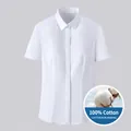 Women's 100% cotton non-ironing short-sleeved pearl white slim fit blouse - 38 / Top (DZDP-13) / T-Shirts / Pearl White
