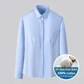 Women's light blue slim-fit 100% cotton DP non-iron long-sleeve dress shirt - 38 / Top (ZDP-13) / Long Sleeve / Light Blue