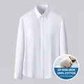 Pearl white 100% cotton women's non-iron slim fit long-sleeve business dress shirt - 38 / Top (ZDP-13) / Long Sleeve / Pearl White
