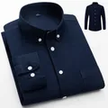 Chemise Oxford classique à manches longues bleu marine pour hommes en pur coton respirant - 38 / Hauts / Navy Blue (SS5951-9)