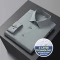 Camicia da uomo di lusso verde salvia con tre protezioni, resistente ad acqua e olio - 40 (Suggerito 125-140 Jin) / Top / Verde Fagiolo (SF515)