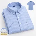 Chemise Oxford à manches courtes pour hommes à rayures bleu clair avec poche poitrine - 38 / Hauts / Rayures Bleu Clair (DX5950-6)