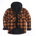Chemise à capuche à carreaux pour homme avec doublure polaire noire chaude - 3XL / Hauts / JM319-6 (Carreaux Orange & Noir)