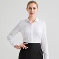 Elegant white herringbone iron-free formal shirt for women - 43 / Tops / Long Sleeve / White Herringbone (ZDP-2016)