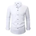 Chemise business blanche classique à manches longues pour hommes en tissu extensible - 3XL / Hauts / Blanc (Boutons Noirs)