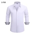 Camisa blanca de manga larga para hombre, estilo casual de negocios, con cuello y puños en contraste - 3XL / Tops / Blanco (2-763)