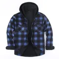 Chemise à capuche pour hommes, à carreaux bleu et noir, avec doublure en polaire chaude - 3XL / Hauts / JM319-7 (Carreaux Bleu & Noir)