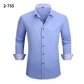 Camisa azul de manga larga para hombre con cuello interior a rayas en contraste - 3XL / Tops / Azul Claro (2-765)