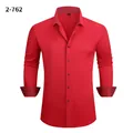 Camisa de manga larga roja para hombre con puños en contraste y elástica - 3XL / Tops / Rojo (2-762)