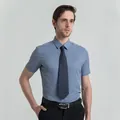 Professional men's short-sleeve button-down shirt in elegant blue with square collar - 38 / Tops / Gray