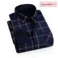 Camisa de hombre de manga larga a cuadros azul marino con forro polar grueso y cálido - 3XL / Tops / Cuadros Azul Oscuro Amarillo (BN17-1)
