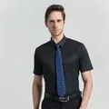 Professional men's short-sleeved black dress shirt with classic square collar design - 38 / Tops / Black