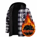 Veste à capuche en flanelle à carreaux bleu et blanc pour homme avec doublure polaire chaude - 3XL / Hauts / Carreaux Bleu Blanc Noir (JM319-11)