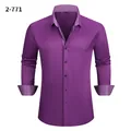 Camisa morada de manga larga para hombre, estilo business casual, con cuello y puños en contraste - Púrpura Oscuro (2-771)