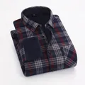 Camisa de cuadros azul marino de manga larga con forro polar cálido - 3XL / Tops / Cuadros Azul Rojo Blanco (BN17-2)