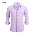 Camisa de hombre lavanda de manga larga casual de negocios con puños de rayas en contraste - Lavanda (2-769)